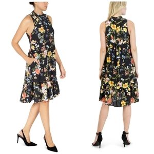 Julia Jordan Sleeveless Crepe de Chine Floral Dress